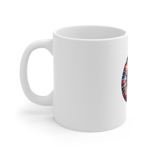 Stained Glass Starburst Mug – Patriotic Mandala Coffee Mug – Red White Blue Art Cup – Americana Star Design Gift Mug 11oz