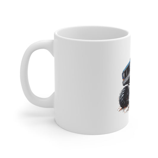 Patriotic Monster Truck Coffee Mug – American Flag Pickup Truck Mug – USA Off-Road Truck Design – Rugged Americana Gift Mug 11oz