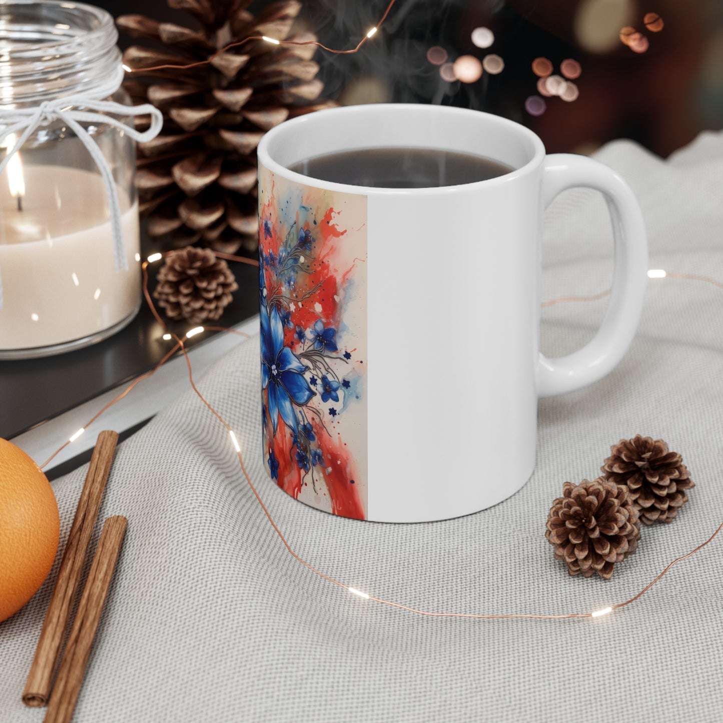 Patriotic Floral Bouquet Coffee Mug β Red White Blue Watercolor Flowers Mug β Elegant Americana Bloom Cup β Soft Artistic Gift Patriotic Watercolor Floral Mug β Blue & Red Splash 11oz Coffee Cup...