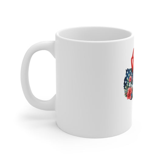 Patriotic USA Map Mug with Floral Stars & Stripes Bow – 11oz