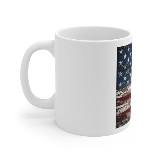 Peeling Barnwood American Flag Coffee Mug – Heavy Flake Distressed USA Flag Mug – Rustic Weathered Wood Patriotic Cup – Vintage Americana Mug Rustic American Flag 11oz Coffee Mug — Patriotic Vintage...