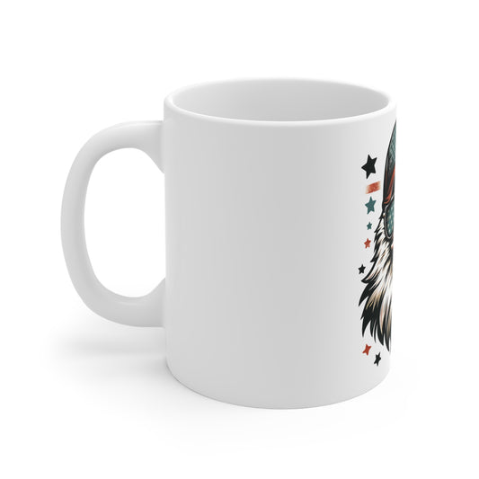 Patriotic Eagle Coffee Mug – American Flag Bald Eagle Mug – USA Freedom Eagle with Sunglasses Cup – Bold Patriotic Gift Mug – Americana Eagle Art Mug Mug 11oz