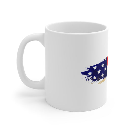 Earth Blend USA Flag Brush Stroke Mug – Rustic American Flag Coffee Cup – Organic Tone Patriotic Design Mug 11oz