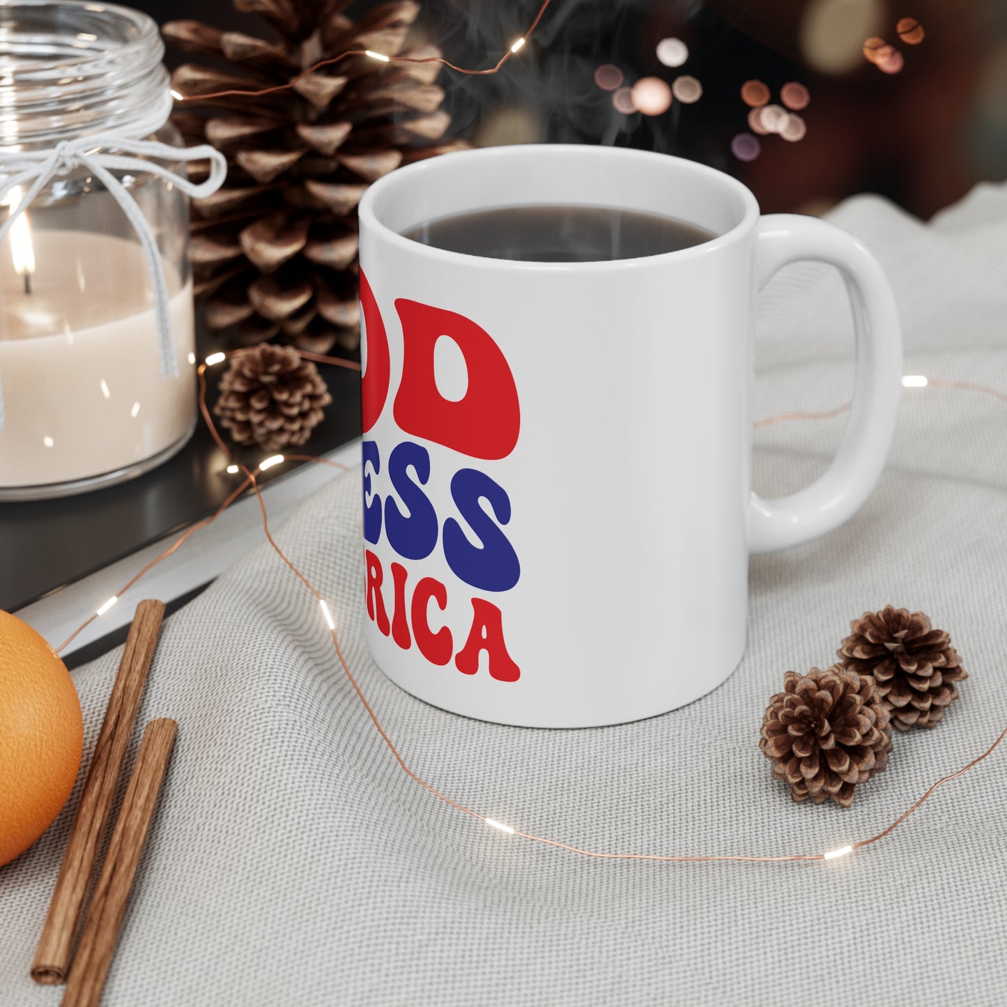 God Bless America Coffee Mug – Patriotic Faith Mug – Retro USA Typography Cup – Christian Americana Gift Mug Mug 11oz