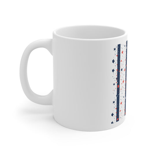Confetti Stripe Patriotic Coffee Mug – Red White Blue Star Confetti Mug – Modern Americana Stripe Pattern Cup – Festive Patriotic Mug Patriotic Stars & Stripes 11oz Mug — Red White Blue Fourth of July...