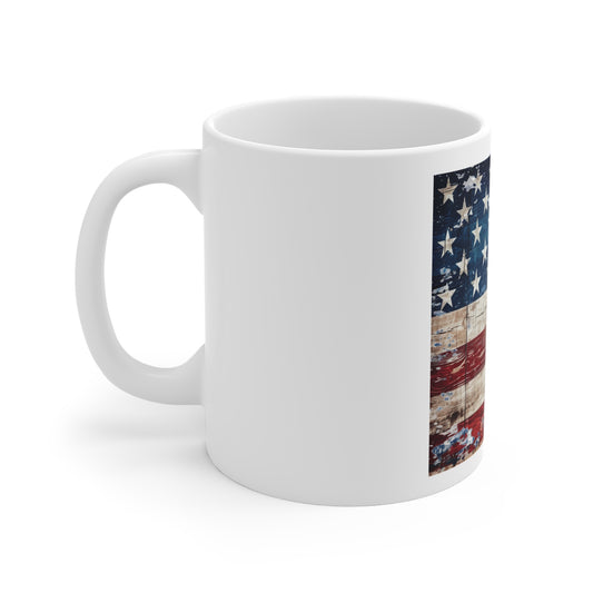 Weathered Barnwood American Flag Coffee Mug – Faded USA Flag Wood Texture Mug – Rustic Vintage Patriotic Farmhouse Cup – Americana Distressed Mug American Flag Rustic Wood Coffee Mug — 11oz Patriotic...