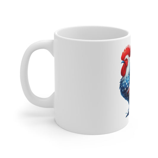Patriotic Rooster Coffee Mug – American Flag Ornamental Feather Rooster – Red White Blue Artistic Farmhouse Mug – USA Pride Gift Patriotic Rooster Coffee Mug - 11oz USA Flag Farmhouse Cup