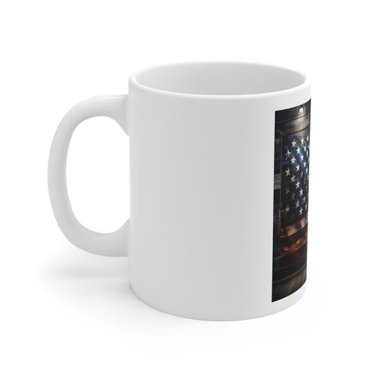 Hanging American Flag Coffee Mug – Rustic Wood Wall USA Flag Mug – Vintage Americana Banner Mug – Patriotic Coffee Cup American Flag 11oz Coffee Mug – Rustic USA Patriotic Pride Gift