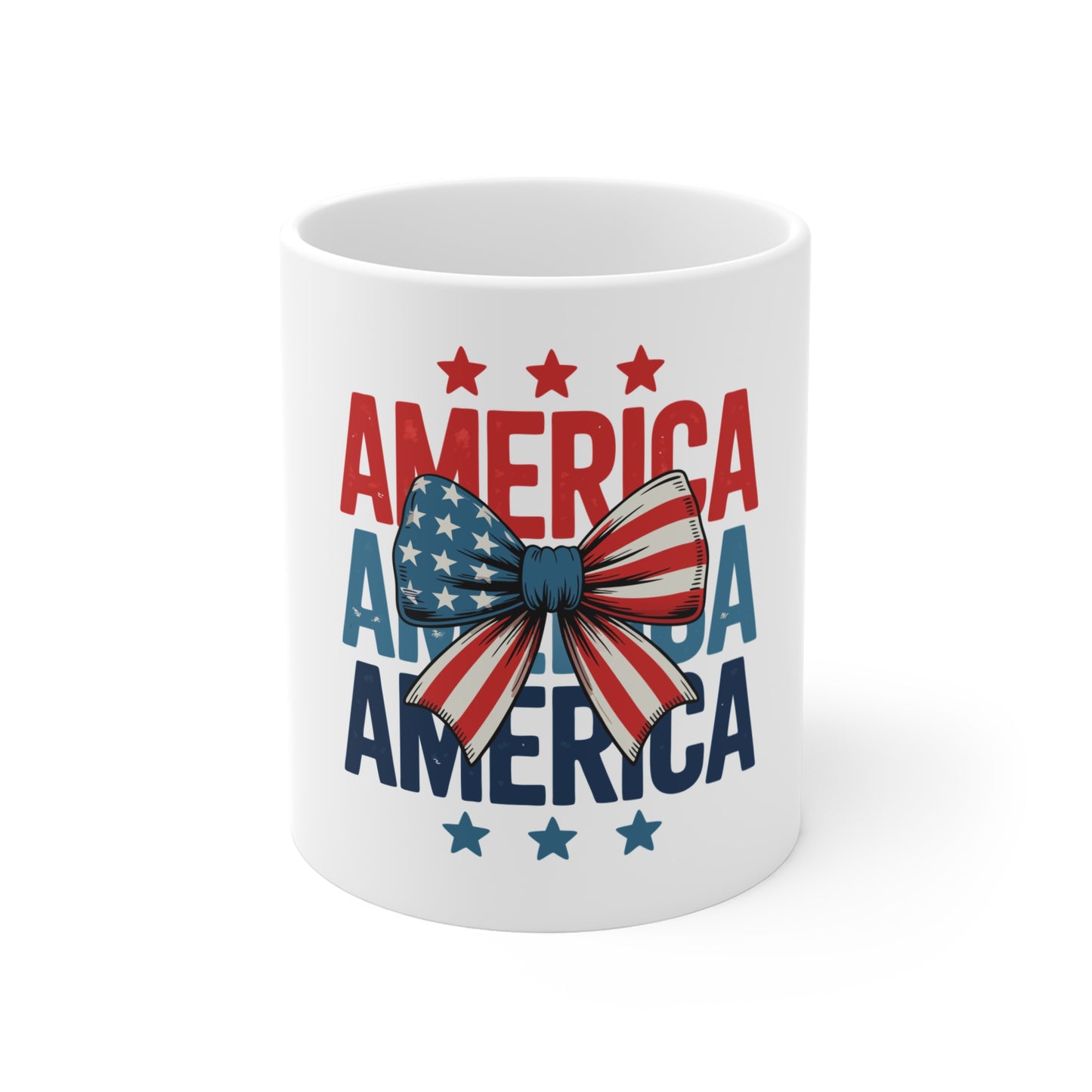 America Patriotic Bow 11oz Mug — USA Flag Coffee Cup for 4th of July