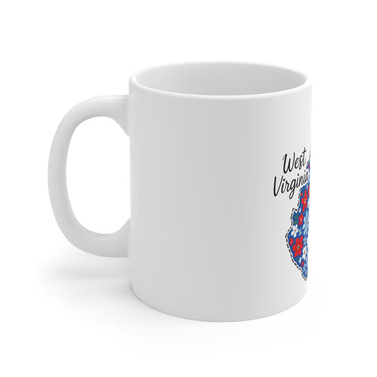 West Virginia Floral State Map Mug - 11oz Red, White & Blue Gift