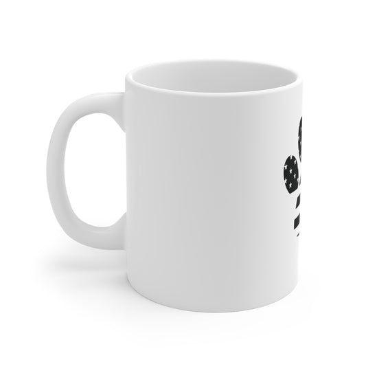 American Flag Paw Print Coffee Mug – Black & White USA Paw Mug – Patriotic Dog Lover Cup – Pet Lover Gift Mug Mug 11oz