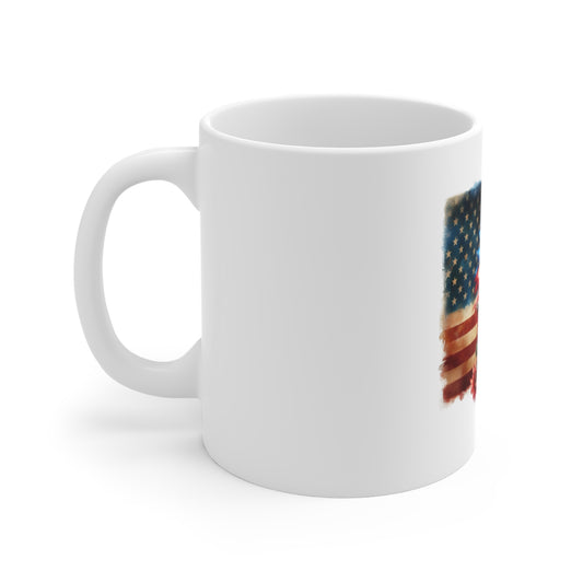 Patriotic Sunflower American Flag Mug - 11oz Fourth of July Coffee Cup