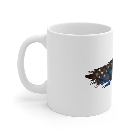 Reflective Night USA Flag Mug – Dark Patriotic Brush Stroke Coffee Cup – Gritty American Flag Design Mug 11oz