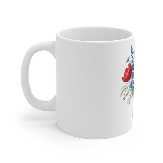 Patriotic Tulip & Daisy Mason Jar Coffee Mug – Red White Blue Floral Mug – Americana Wildflower Bouquet Cup – 4th of July Gift Mug Patriotic Wildflower Jar Mug — 11oz Floral Americana Coffee Cup...