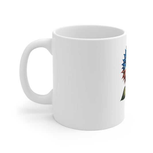 American Flag Sunflower Mug — Patriotic 11oz Coffee Cup