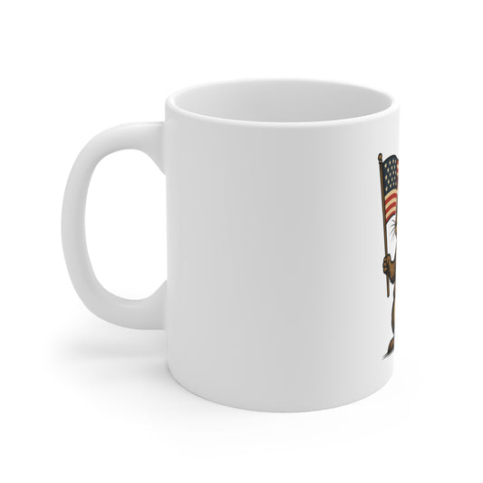 Patriotic Squirrel 11oz Mug — Cute USA Flag & Uncle Sam Hat Coffee Cup