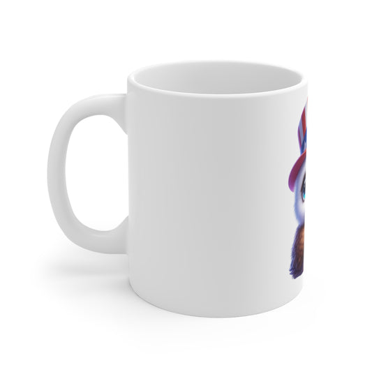 Cute Patriotic Owl Coffee Mug – Uncle Sam Owl Mug – Adorable Americana Bird Cup – Sparkler Animal Gift Mug 11oz