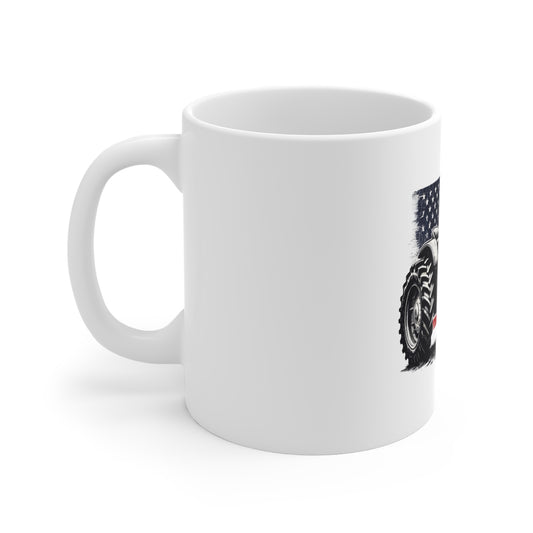 Vintage Patriotic Tractor Coffee Mug – American Flag Farm Tractor Mug – Rustic USA Heritage Cup – Classic Farmer Gift Mug – Distressed Americana Tractor Mug Mug 11oz