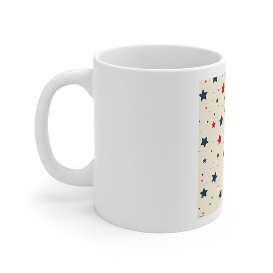 Scattered Americana Stars Coffee Mug – Red Blue Star Confetti Mug – Minimal Patriotic Pattern Cup – Subtle USA Star Design Mug 11oz Star Pattern Mug — Red & Navy Patriotic Ceramic Coffee Cup