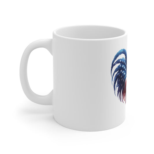 Patriotic Rooster Coffee Mug – American Flag Crowing Rooster – Red White Blue Farmhouse Mug – USA Pride Gift Patriotic Rooster Coffee Mug — American Flag Farmhouse 11oz