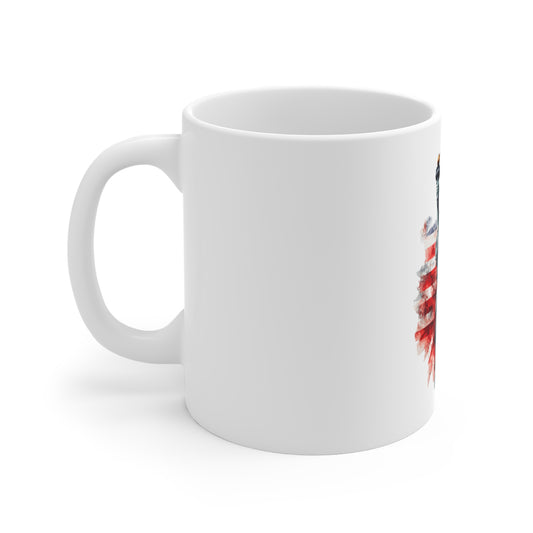 Statue of Liberty American Flag 11oz Mug - Patriotic Independence Day Coffee Cup
