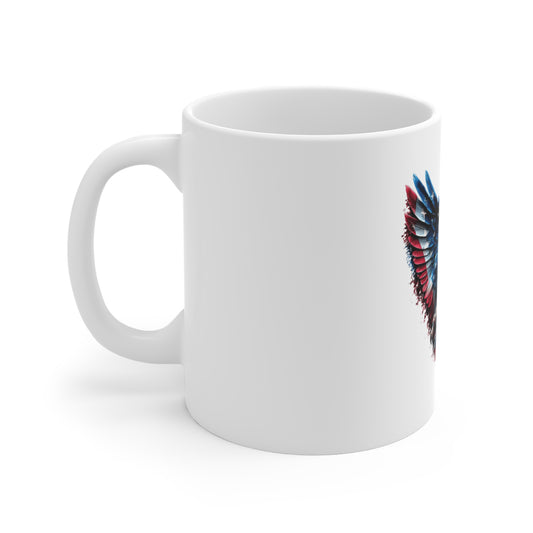 Fierce Patriotic Eagle Coffee Mug – American Flag Wings Mug – USA Freedom Talons Mug 11oz