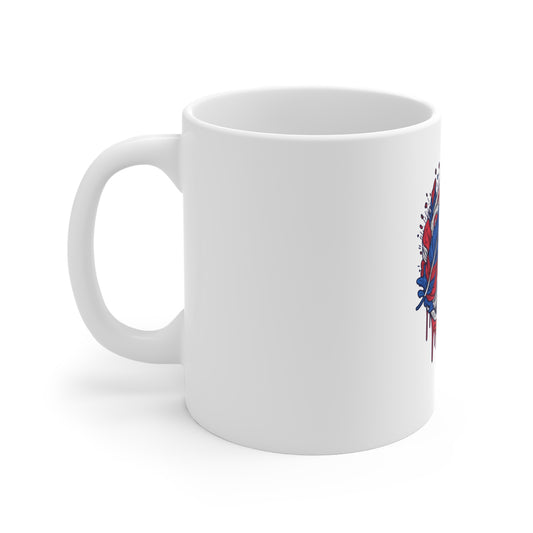 Skull & Feather 11oz Coffee Mug — Red, White & Blue Tattoo Skull Design
