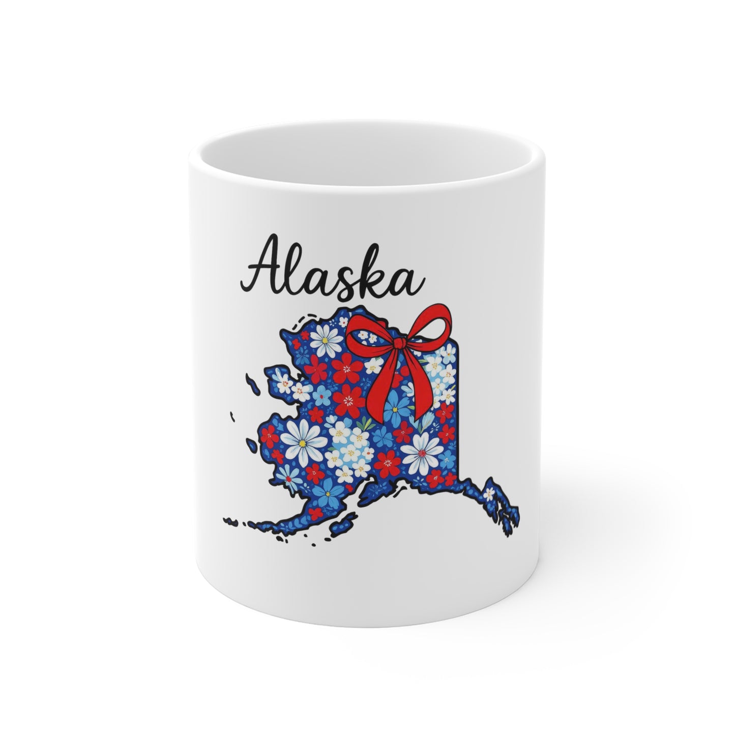 Alaska Floral Map Mug — 11oz Patriotic State Coffee Cup