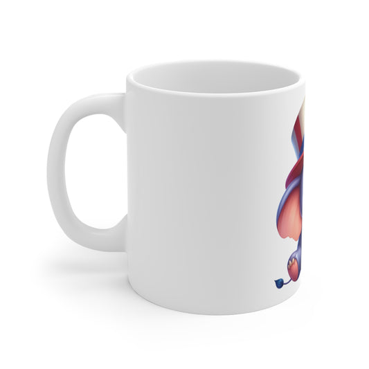 Cute Patriotic Elephant Coffee Mug – Baby Elephant Uncle Sam Hat Mug – Kawaii USA Animal Mug – Red White Blue Gift Cup 11oz