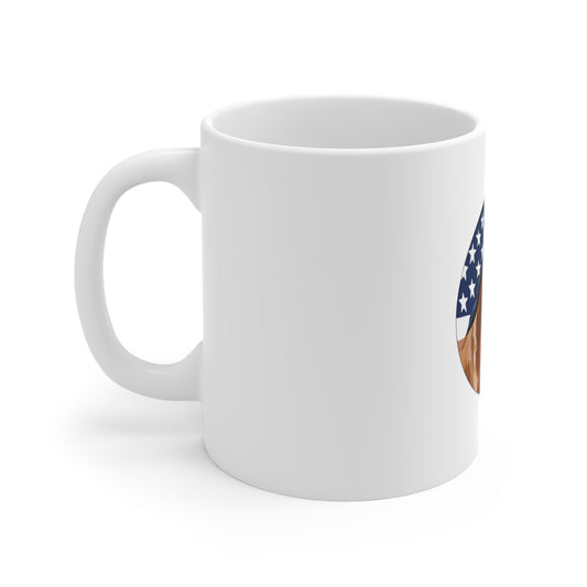 American Flag Horse Mug — Patriotic Equestrian Coffee Cup (11 oz)