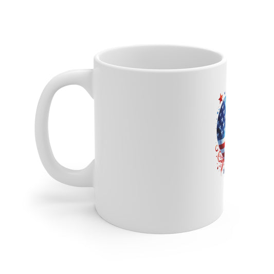 Patriotic Heart Sunflower 11oz Mug — American Flag Coffee Cup for Fourth of July & Veteran Gifts