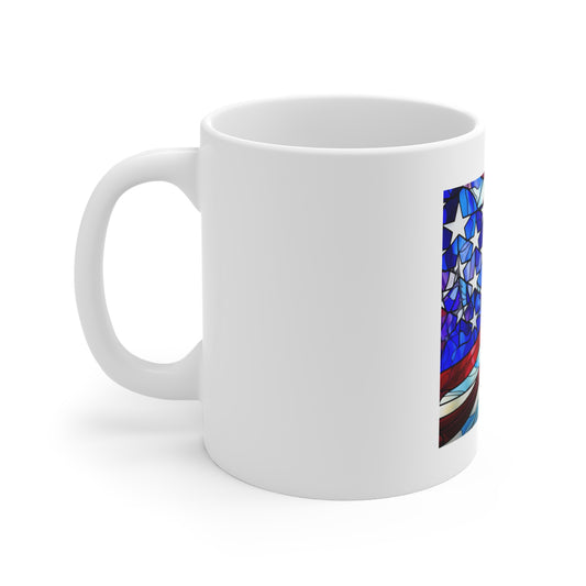 Stained Glass American Flag Coffee Mug – Classic Wave Patriotic Mug – Colorful USA Flag Cup – Artistic Americana Gift – Premium Art Mug11oz Coffee Cup