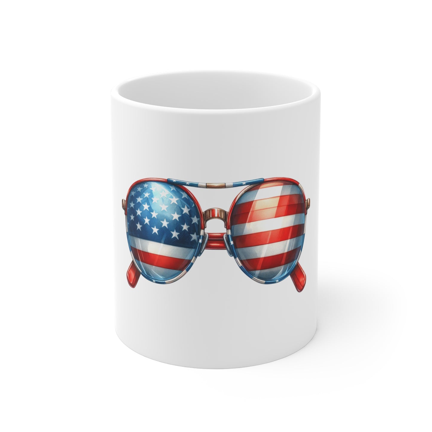American Flag Sunglasses Mug – Patriotic 11oz Coffee Cup