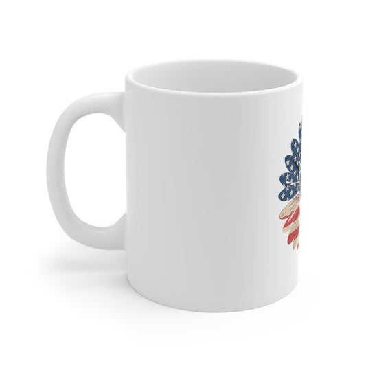 American Flag Daisy Mug — Patriotic 11oz Coffee Cup for 4th of July & Everyday