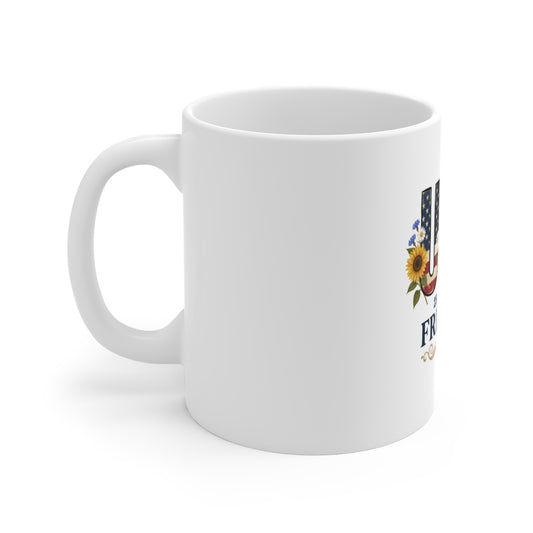 USA 250 Years of Freedom Sunflower Coffee Mug β Patriotic Floral Americana Mug β Red White Blue Vintage Flag Flower Cup β Gift for Her Mug 11oz