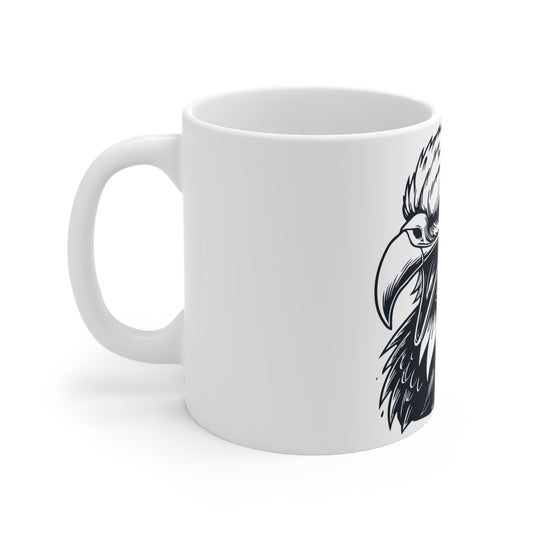 Bald Eagle Head Coffee Mug – Fierce Eagle Graphic Mug – Bold American Pride Cup – High-Contrast Patriotic Eagle Mug 11oz