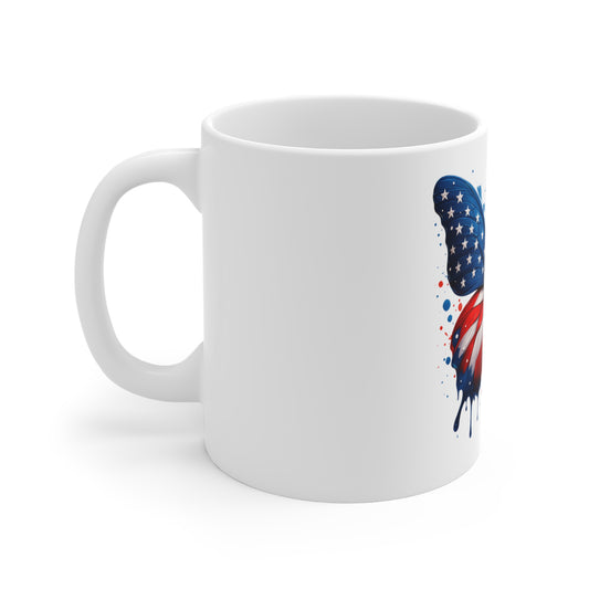 Patriotic Butterfly Coffee Mug - American Flag Wings 11oz