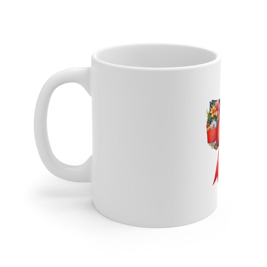 Patriotic Floral USA Mug with Red Bow – 11oz Americana Coffee Cup