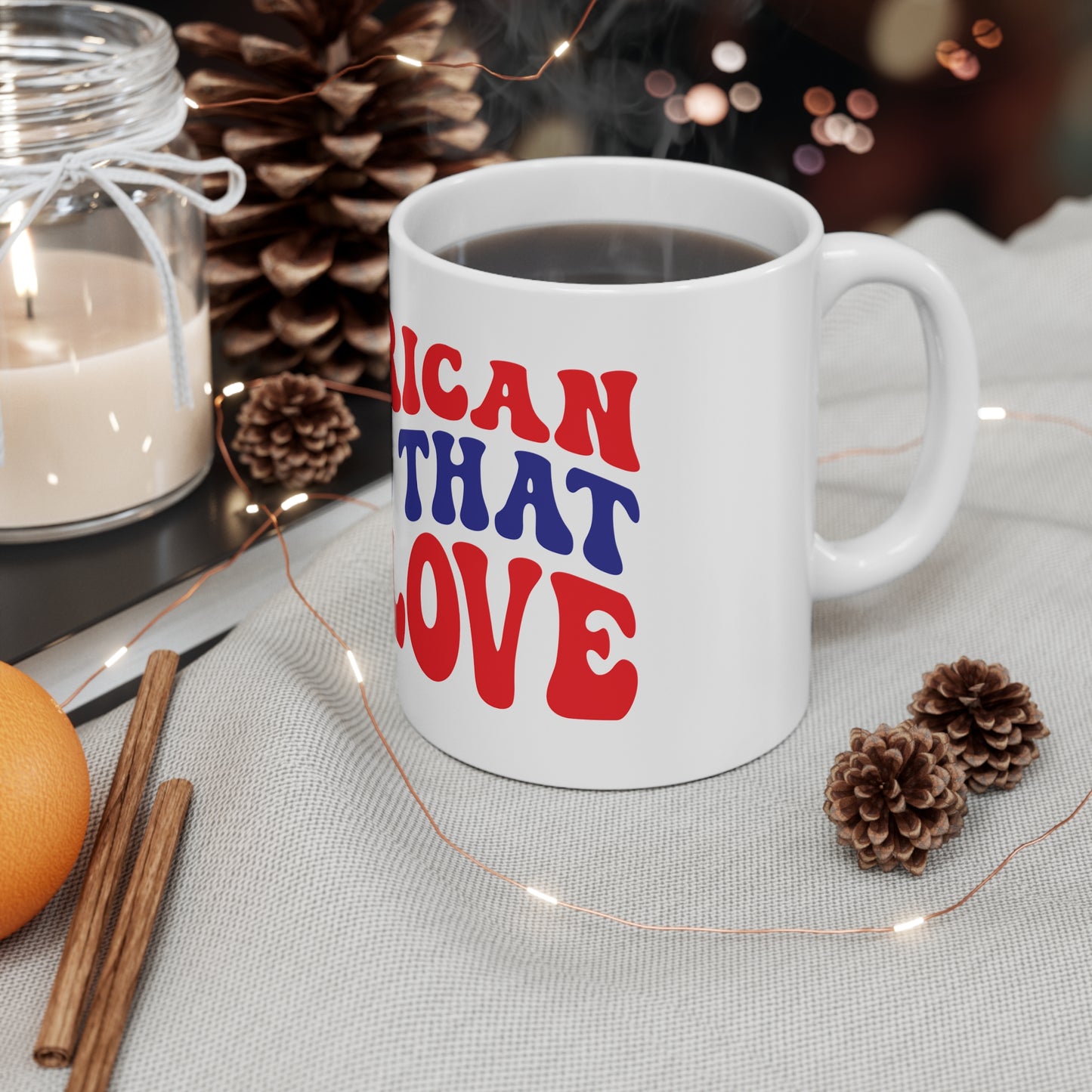 American Land That We Love Coffee Mug – Patriotic Pride Mug – Retro USA Typography Cup – Americana Freedom Mug Mug 11oz