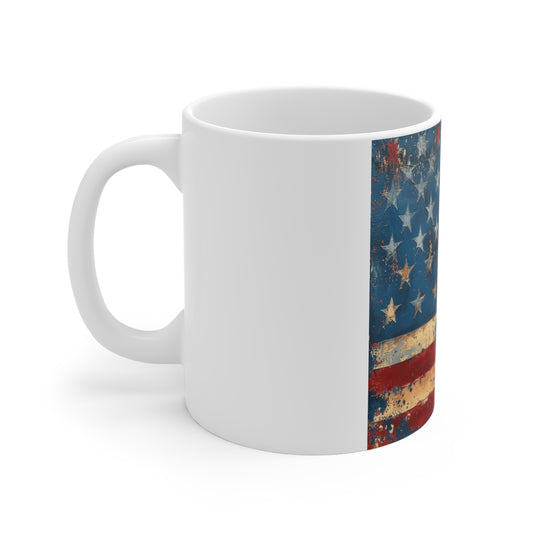 Vintage American Flag Mug - Distressed Patriotic 11oz Coffee Cup