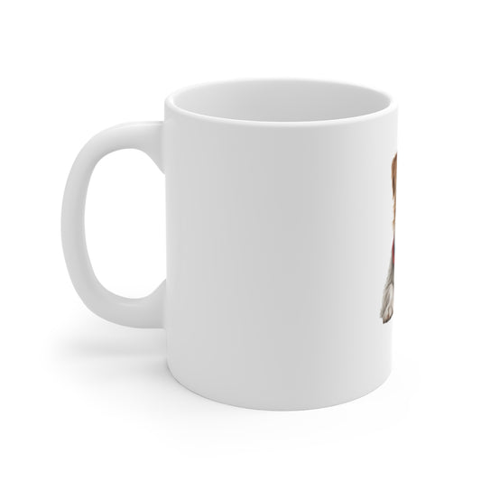 Jack Russell Dog Mug – Cute Puppy with Red & Blue Scarf, 11oz Coffee Cup