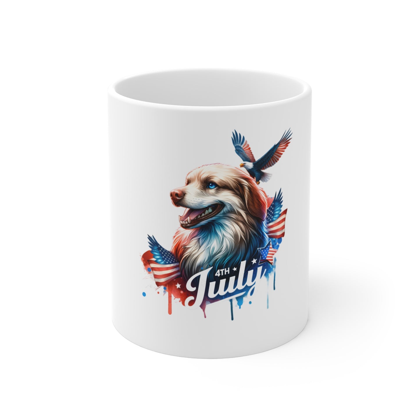 4th of July Patriotic Dog Mug - American Flag Pup Coffee Cup (11oz)
