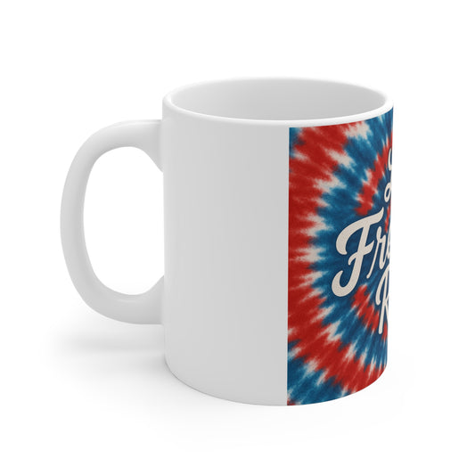 Let Freedom Ring Coffee Mug – Patriotic Tie Dye Mug – Retro USA Freedom Mug – 4th of July Hippie Style Mug 11oz