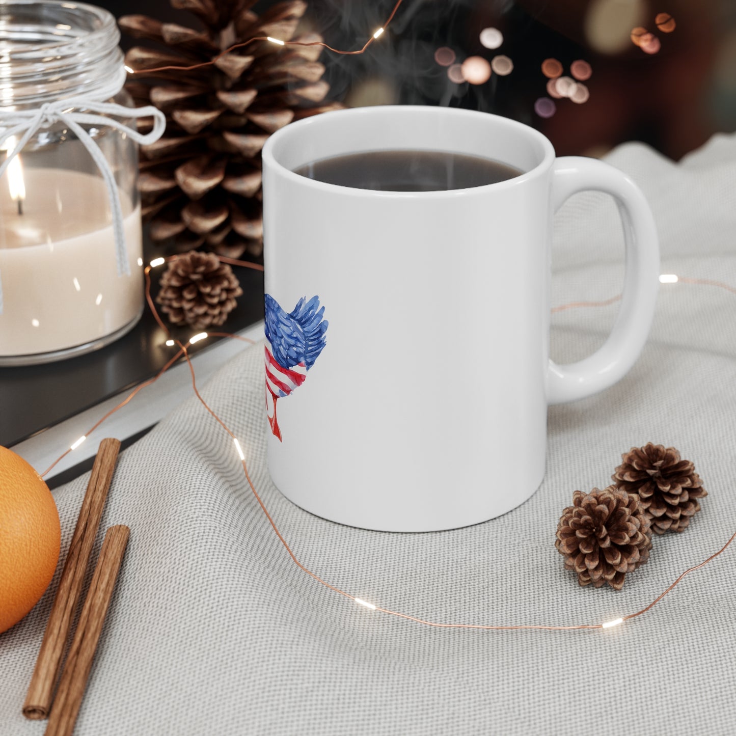 Patriotic Goose Mug – American Flag Watercolor 11oz Coffee Cup