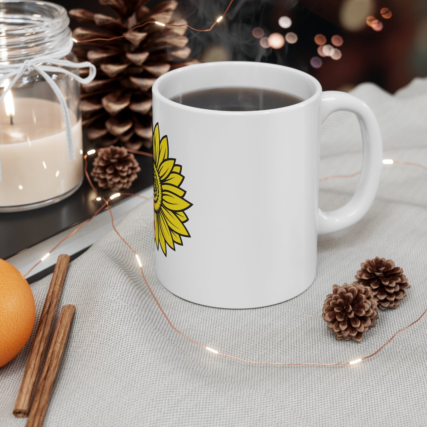 Patriotic Sunflower Coffee Mug – American Flag Yellow Sunflower Mug – Bold Red White Blue Floral Design – USA Gift Mug 11oz