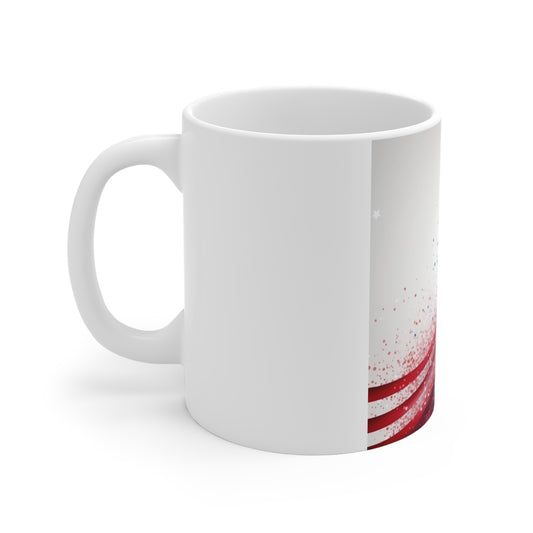 Patriotic Ribbon Burst Coffee Mug – Red White Blue Wave Mug – Starry Glitter Americana Cup – Dynamic USA Design American Flag Wave 11oz Coffee Mug – Patriotic Stars & Stripes Gift for Fourth of July...