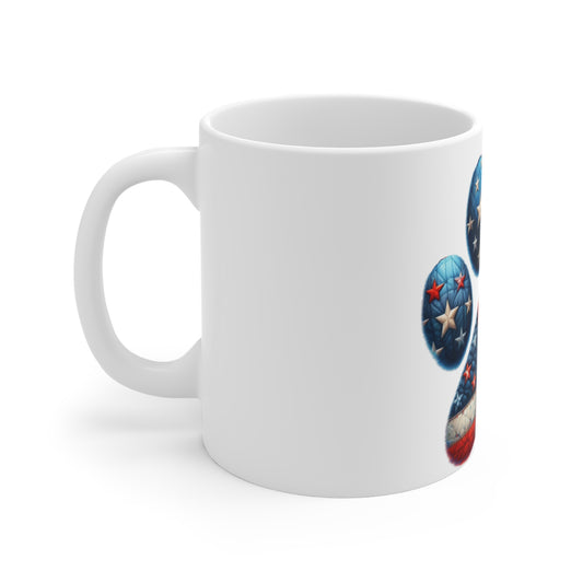 Patriotic Quilt Dog Paw Coffee Mug – American Flag Patchwork Paw Print Mug – Red White Blue Dog Lover Mug – USA Pet Gift Cup Patriotic Paw Print Mug — American Flag Paw 11oz Coffee Cup