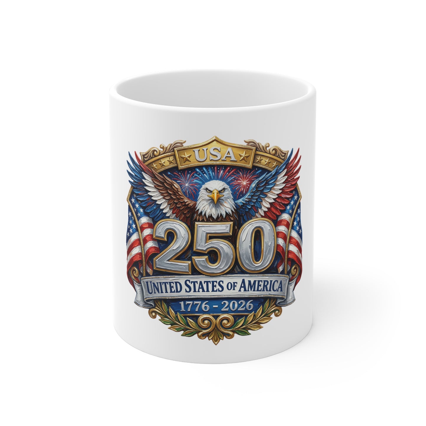 250th USA Anniversary Mug – "United States of America 1776–2026" Patriotic Eagle Coffee Cup