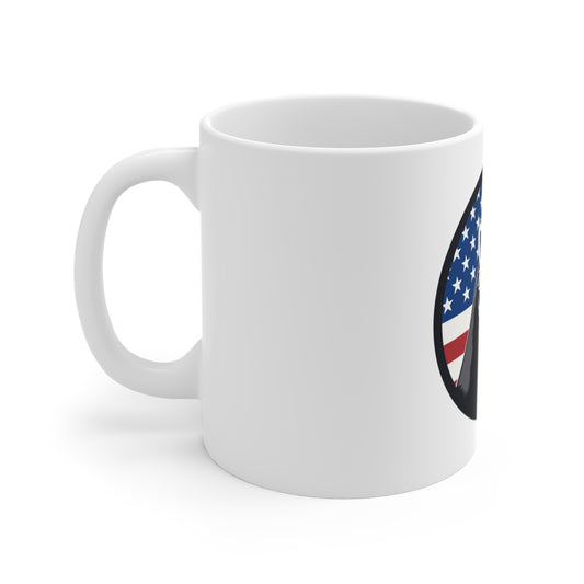 American Badger Flag Coffee Mug – Patriotic Wildlife Mug – USA Flag Animal Cup – Americana Nature Gift Mug 11oz