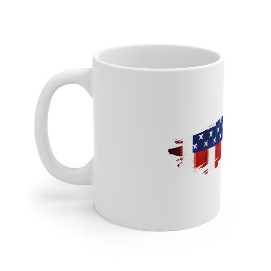 Burnt USA Flag Brush Stroke Mug – Weathered Freedom Coffee Cup – Distressed American Resilience Design Mug 11oz